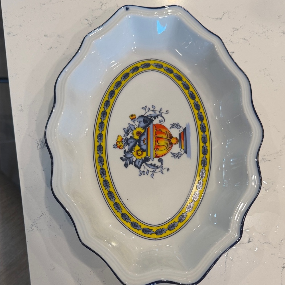 Decorative Oval Serving Dish with Floral Design